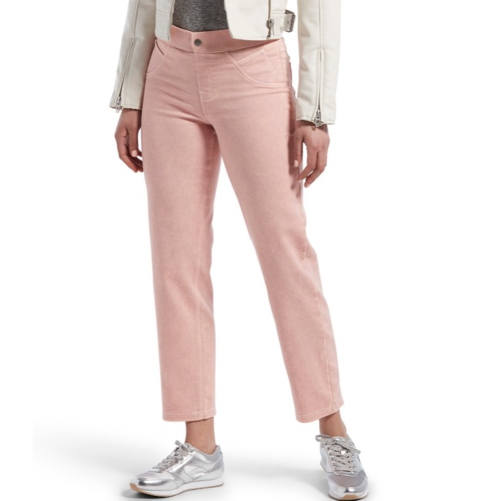 Hue tea rose acid washed denim cropped straight leg skimmer